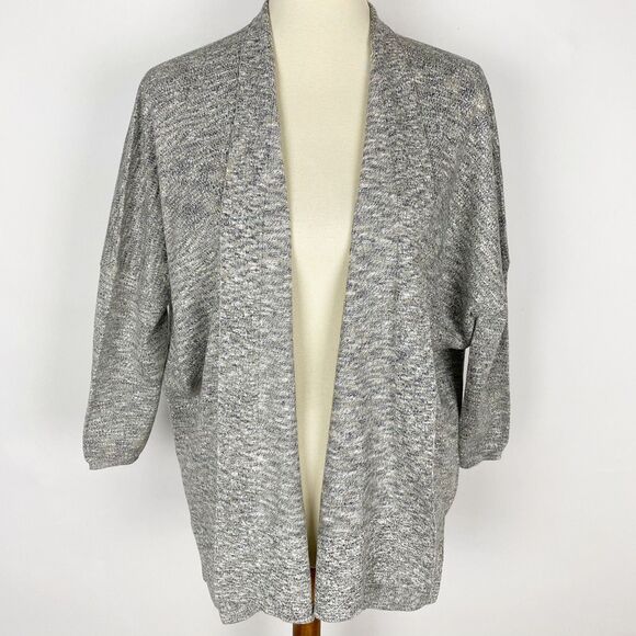 Ann Taylor Loft Gray Silver Marled Knit Open Cardigan Sweater Women XS New - Picture 1 of 7